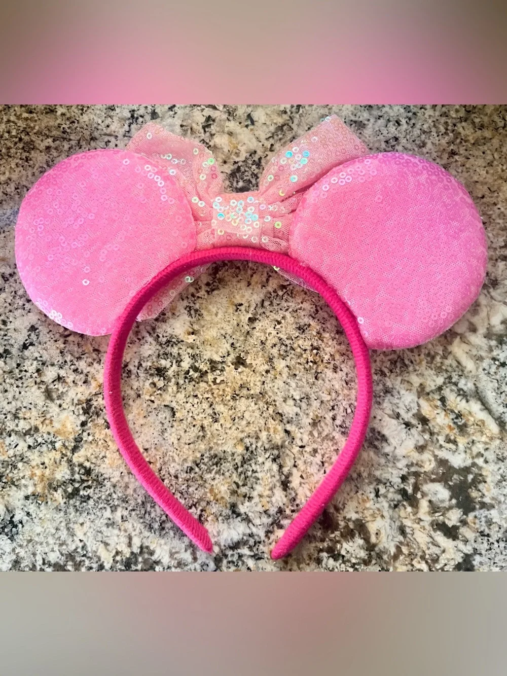 Pink Sequin Kids “Mickey Mouse” Ear Headband with 'Best Day Ever' Banner